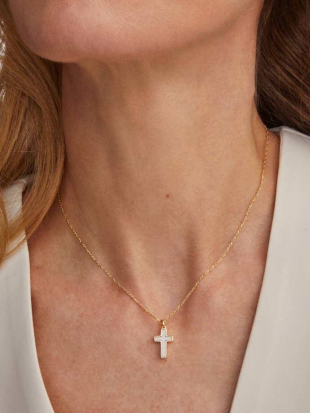 Kendra Scott Cross Gold Pendant Necklace in White Lab Grown Opal - Picture 4 of 4
